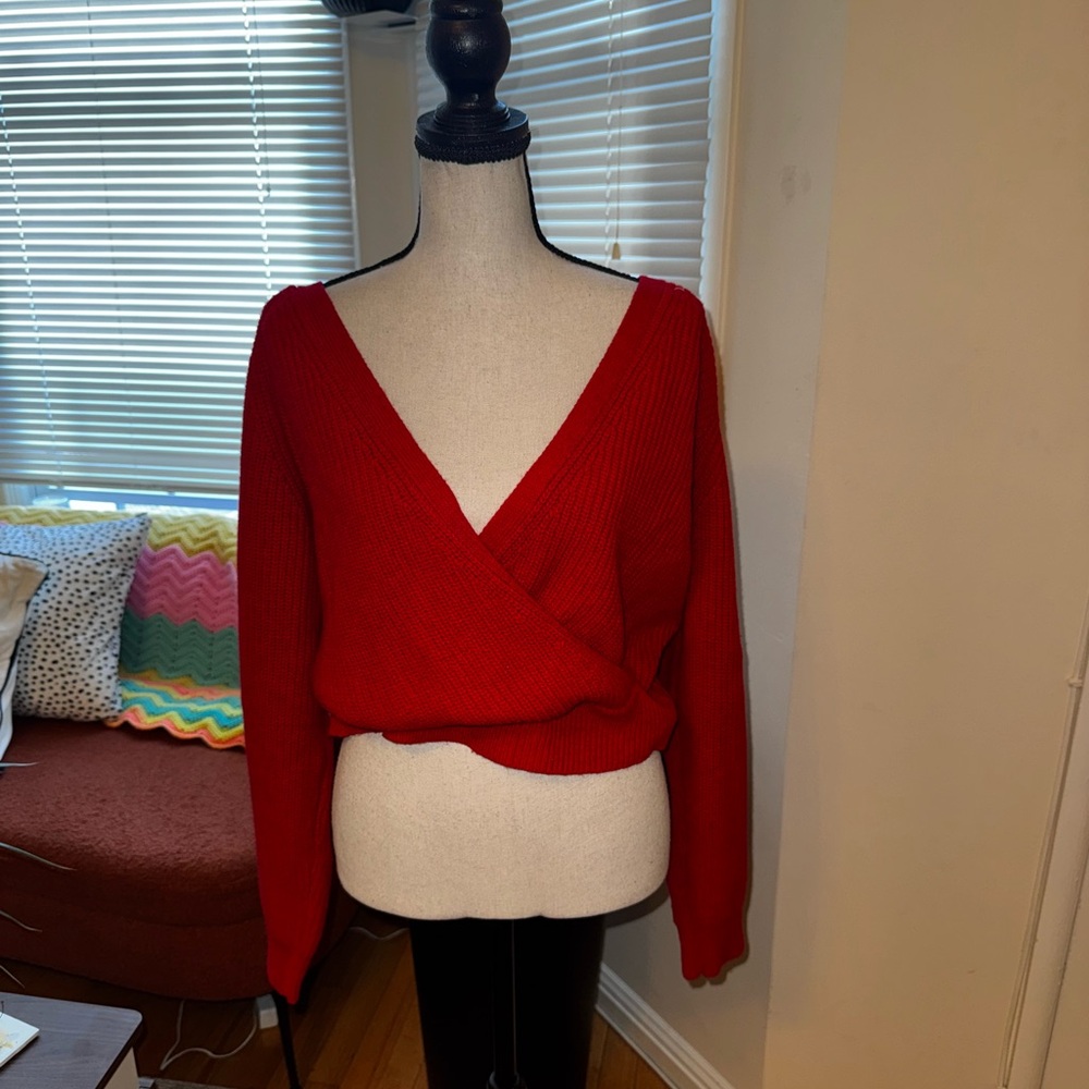 Astr Bold Red V-Neck Sweater